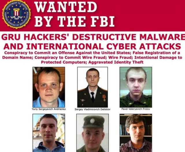Сполучені Штати оприлюднили плакат з іменами кількох людей, які, на їхню думку, є частиною хакерської групи Sandworm і яких розшукує ФБР