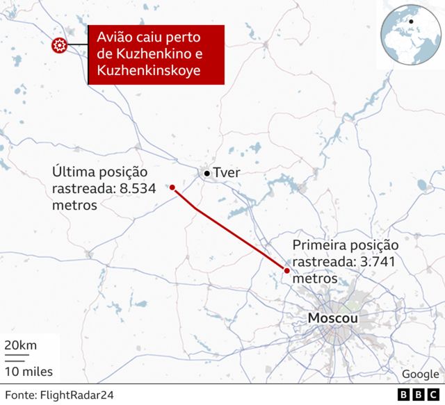 Mapa de onde o avião caiu