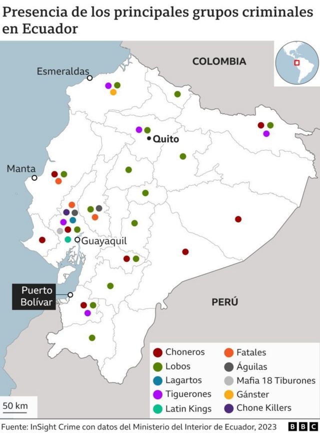 mapa de las bandas criminales en Ecuador