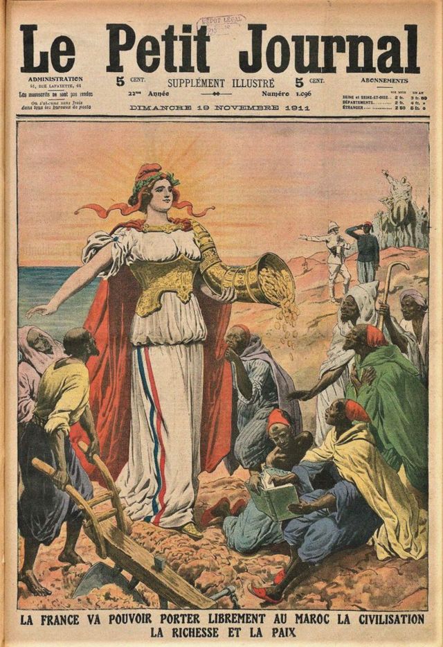 1911 Fransız Le Petit Journal kapağı: "Fransa, Fas'a özgürce medeniyet, zenginlik ve barış getirecek"