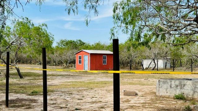 Cabana vermelha em meio a árvores