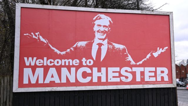 Sir Jim Ratcliffe 'welcome to Manchester' sign near Old Trafford