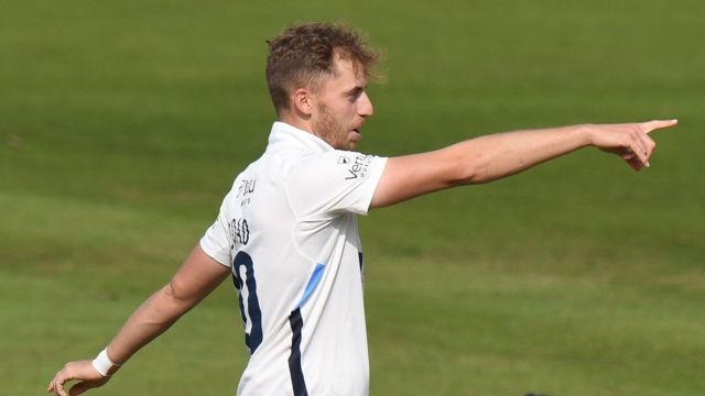 Ben Coad celebrates taking wicket