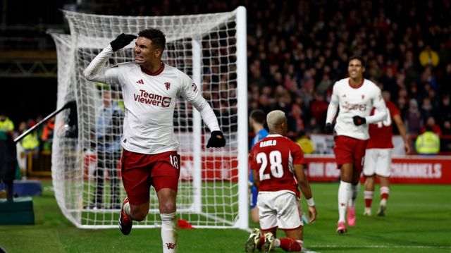 Casemiro celebrates scoring in the FA Cup against Nottingham Forest