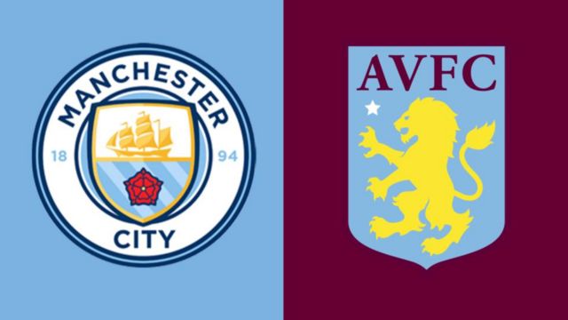 Manchester City badge and Aston Villa badge