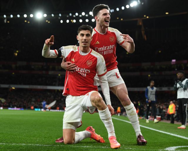 Arsenal's Kai Havertz and Declan Rice