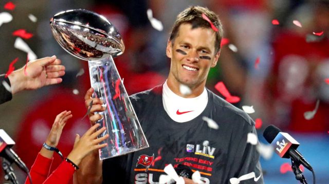 Tom Brady with the Super Bowl trophy in 2021