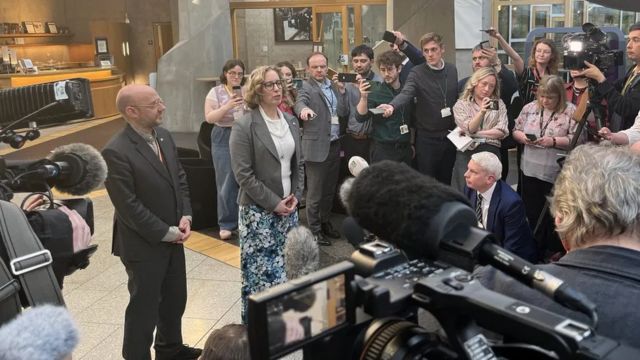 Scottish Greens co-leaders hold a press conference in Holyrood
