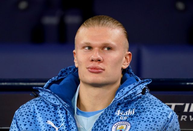 Erling Haaland sat on the substitutes' bench for Manchester City