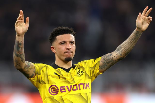 Jadon Sancho of Borussia Dortmund shows appreciation