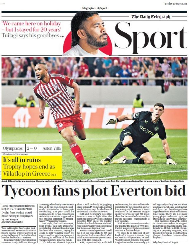 Telegraph's main sport page