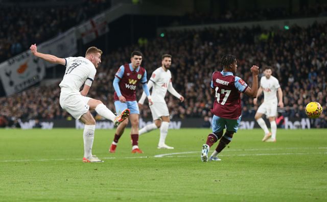 : Tottenham Hotspur's Dejan Kulusevski with a shot