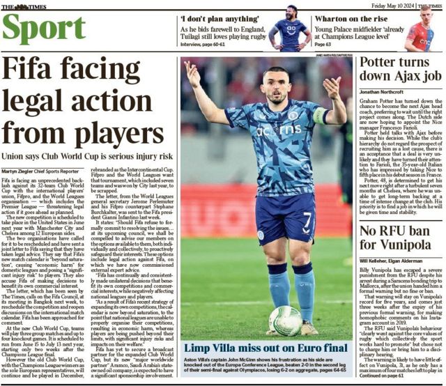 Times' main sport page