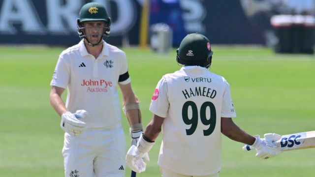 Olly Stone and Haseeb Hameed batting for Nottinghamshire