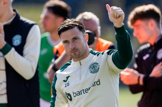 Hibernian's Lewis Stevenson after a cinch Premiership match between Livingston and Hibernian at the Tony Macaroni Arena, on May 19, 2024, in Livingston, Scotland.