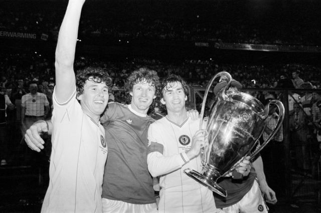 Aston Villa celebrate winning the 1982 European Cup final