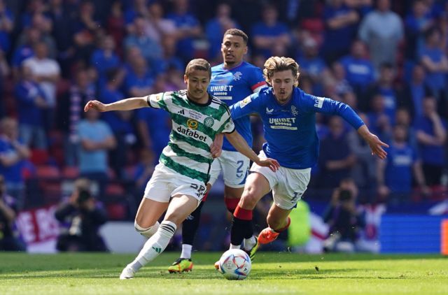 Celtic’s Daizen Maeda in action against Rangers’ Todd Cantwell