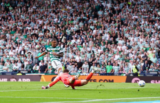 Celtic’s Adam Idah finds the net late on in the Scottish Cup final