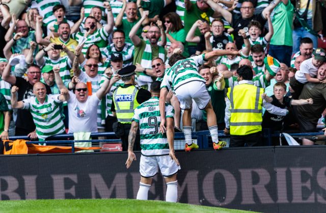 Adam Idah celebrates scoring in the Scottish Cup Final