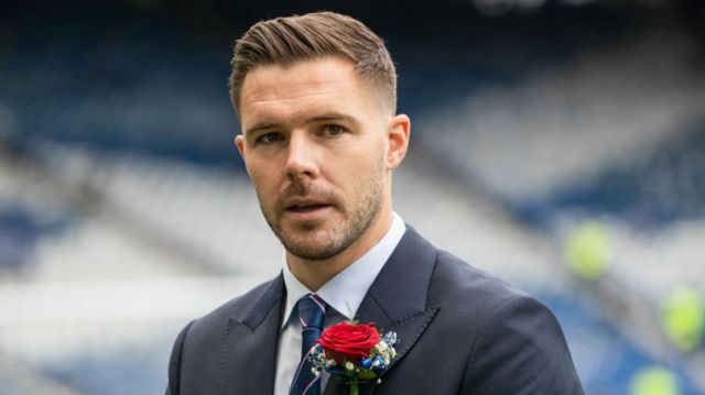 Rangers' Jack Butland during a Scottish Gas Scottish Cup final match between Celtic and Rangers at Hampden Park, on May 25, 2024, in Glasgow, Scotland.