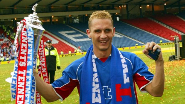 Peter Lovenkrands with the Scottish Cup in 2002