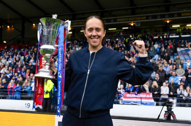 Rangers manager Jo Potter with Scottish Cup trophy