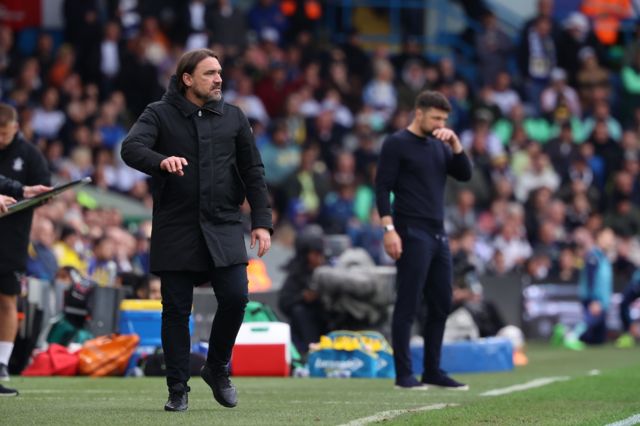 Leeds boss Daniel Farke and Southampton manager Russell Martin on the touch line