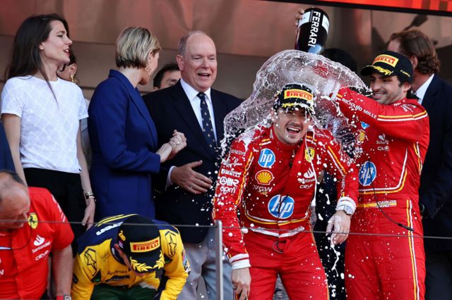 Charles Leclerc is soaked in champagne