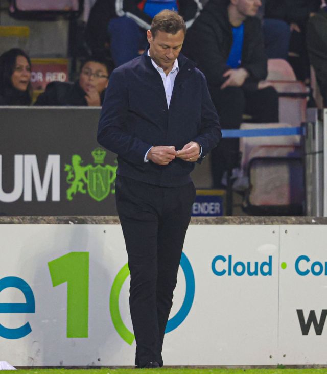 Inverness manager Duncan Ferguson looks dejected during a cinch Championship match between Inverness Caledonian Thistle and Greenock Morton at Caledonian Stadium, on May 03, 2024, in Inverness, Scotland