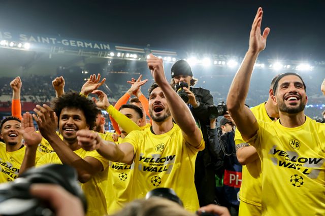 Players of Borussia Dortmund celebrate