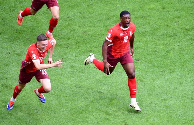 Switzerland's Kwadwo Duah celebrates scoring their first goal