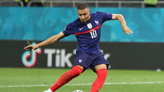 Mbappe's France stats - image shows Mbappe playing at Euro 2020