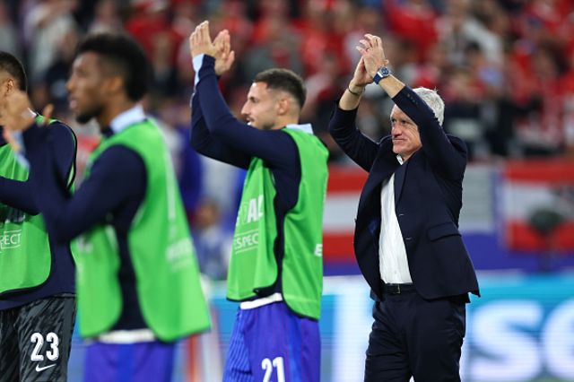 Didier Deschamps manager / head coach of France applauds the fans