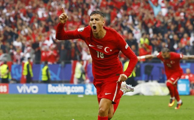 Turkey's Mert Muldur celebrates scoring their first goal