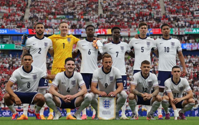 England squad photo before game against Denmark