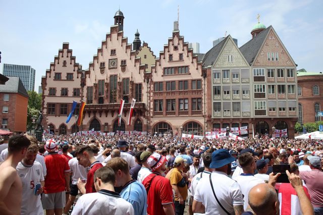 Main square in Frankfurt full of England fans and flags