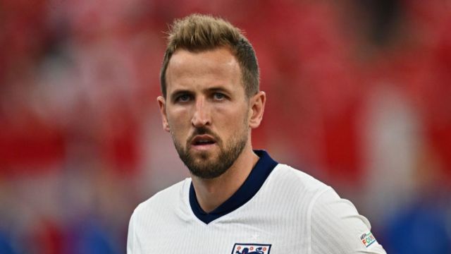 Harry Kane looks stern after England draw 1-1 with Denmark during Euro 2024