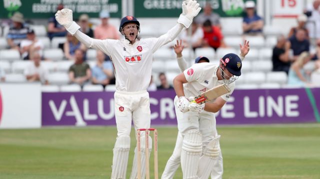 A successful appeal for the wicket of Alex Lees of Durham