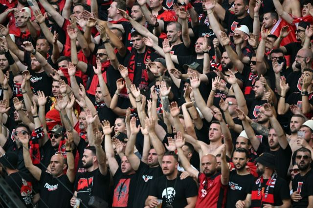 Fans of Albania during the UEFA EURO 2024 group B match between Albania and Spain at the Dusseldorf Arena