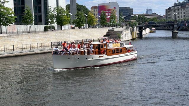 Netherlands fans on a boat ride