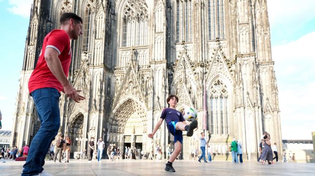 England fans in front of Cologne Cathedral.