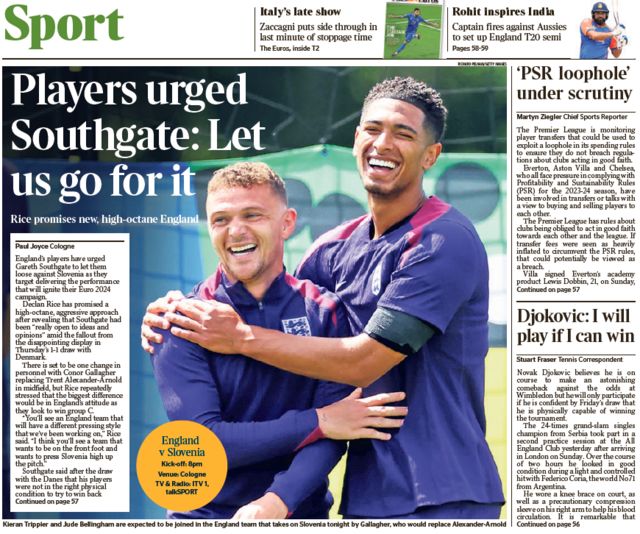 The Times back page on Tuesday, 25 June 2024
