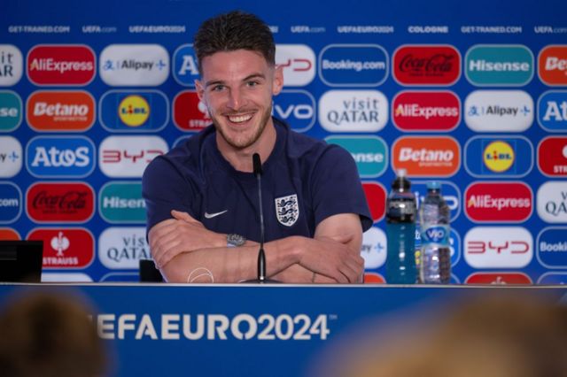 Declan Rice speaking at an England press conference