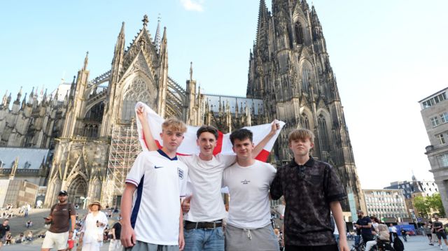 England fans in front of Cologne Cathedral.