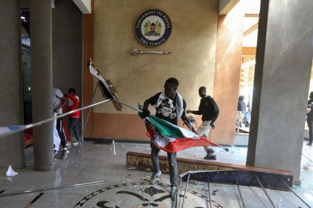 Demonstrators breach the Parliament building in Nairobi