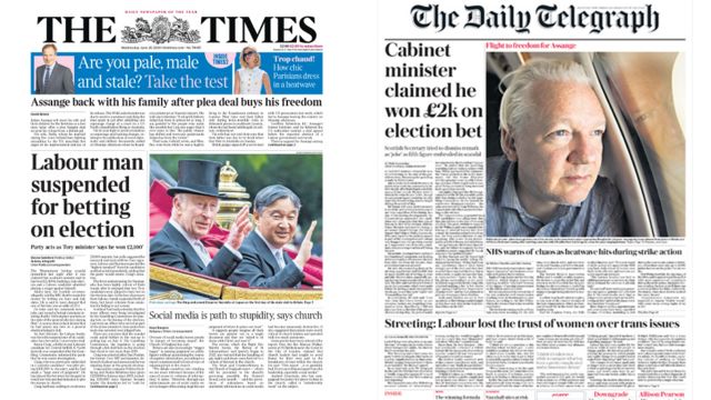 Composite image of the Times and Telegraph front pages