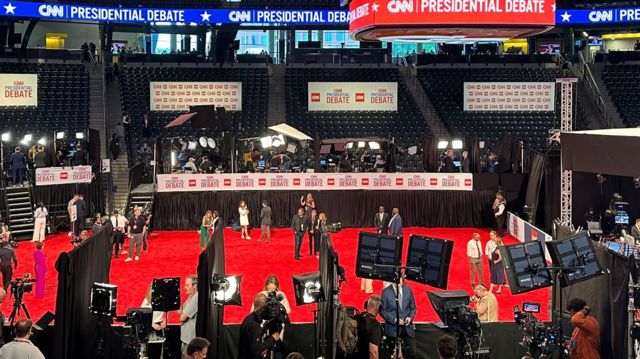 Press are for the CNN Presidential Debate in Atlanta