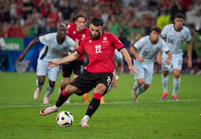 Georges Mikautadze of Georgia scores the second goal against Portugal, 26 June 2024