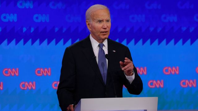 President Joe Biden seen on the debate stage