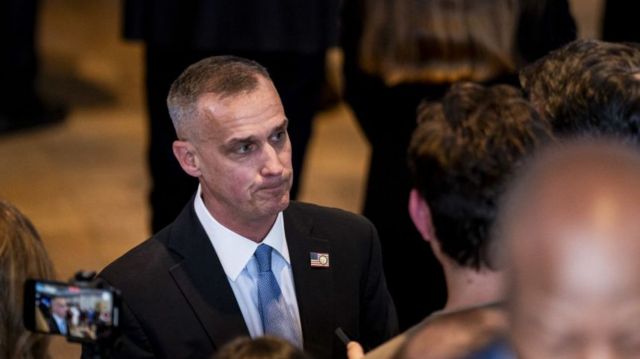 Corey Lewandowski photographed in January at a New Hampshire primary election night watch party for Trump